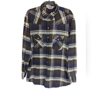 Dakota by Five Brothers Vintage 80s Faux Pearl Snap Flannel Sz 2XL